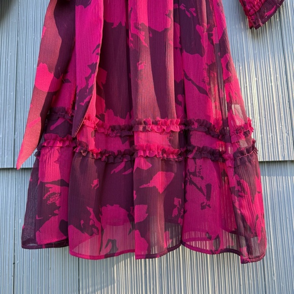 Simply Vera Vera Wang Ruffle Day Dress, Long Sleeve Chiffon Floral Mini, Small - Picture 8 of 15